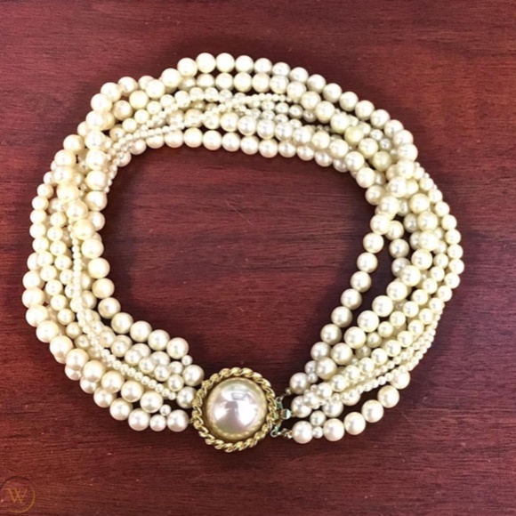 CAROLEE Multi 8 Strand Faux Pearl Necklace Gold Tone